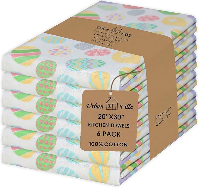 Urban Villa Kitchen Towels Cotton Dish Towels 20”x30” (Set of 6) Egg Print by CottonTrends