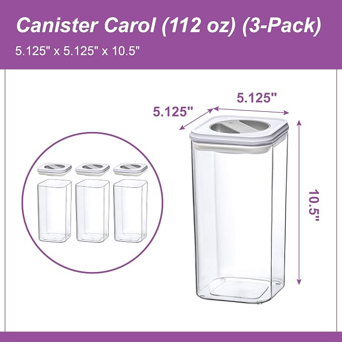 Carol - 112-Ounce Acrylic Canister (Set of 3), Plastic Airtight Food Container, Stackable for Pantry Storage, BPA-Free and Shatter-Proof, Perfect for Home and Commercial Use - Image 7