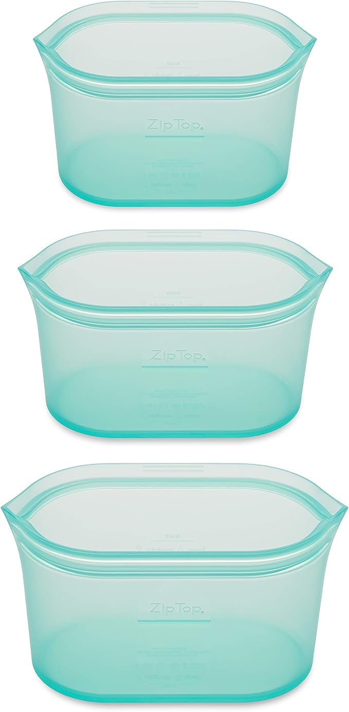 Zip Top Reusable Food Storage Bags | 3 Dish Set [Teal] | Silicone Meal Prep Container | Microwave, Dishwasher and Freezer Safe | Made in the USA - Image 2