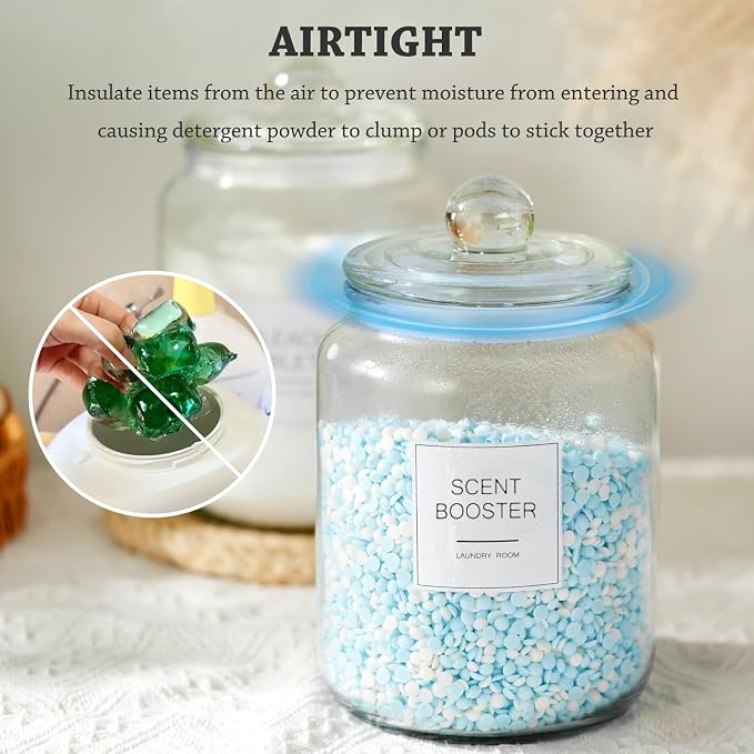 FyndraX Half Gallon Glass Jars - Large Airtight Containers with Scoop and Labels for Organization and Storage Laundry, Bath Room, Kitchen and Pantry Holder, Set of 4 - Image 2