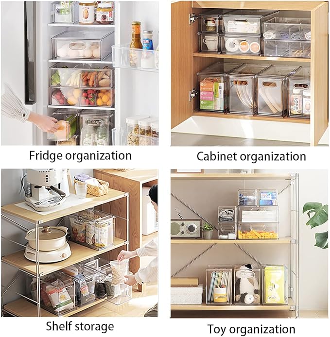 Stackable Fridge Drawer Pull-Out Bins with Handles 3 Pack Large Clear Food Container with Removable Dividers Refrigerator Storage box Divided Produce Saver for Pantry Kitchen - Image 6