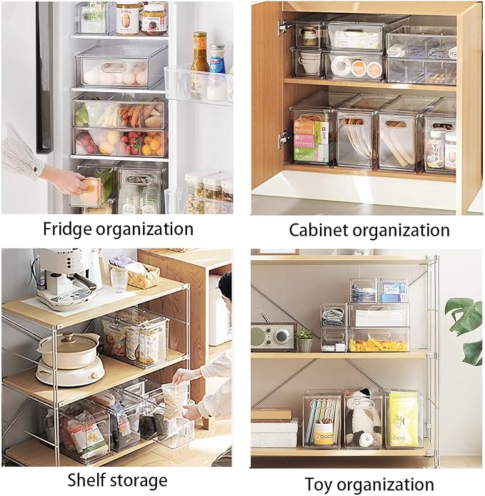 4 pack Stackable Refrigerator Organizer Bins Pull-Out Drawers for Fruit and Veggies Storage Organizer for Fridge Clear Drawer Containers with Handle Divided Organization for Produce Saver - Image 6