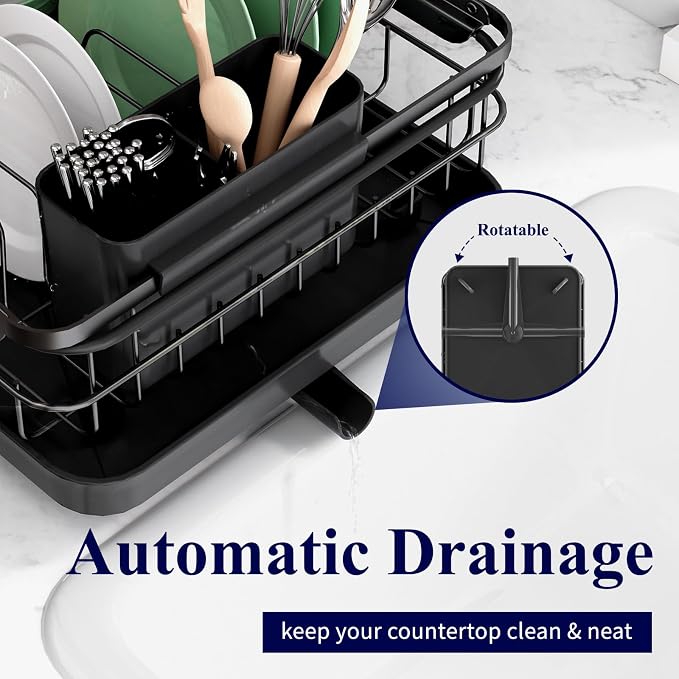 Kitsure Dish Drying Rack for Kitchen Counter, 12.2''W x 15.7''~23''L, Black | Stainless Steel Sink Organization, Cutlery Holder, Home and Appartment Decor - Image 5