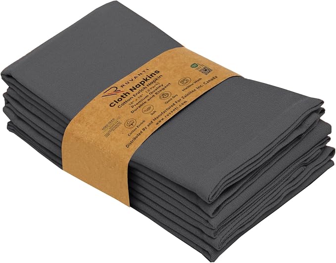 Ruvanti Cloth Napkins Set of 6, 18x18 Inches Napkins Cloth Washable, Soft, Durable, Absorbent, Cotton Blend. Table Dinner Napkins Cloth for Hotel, Lunch, Restaurant, Wedding Parties - Dark Grey - Image 8