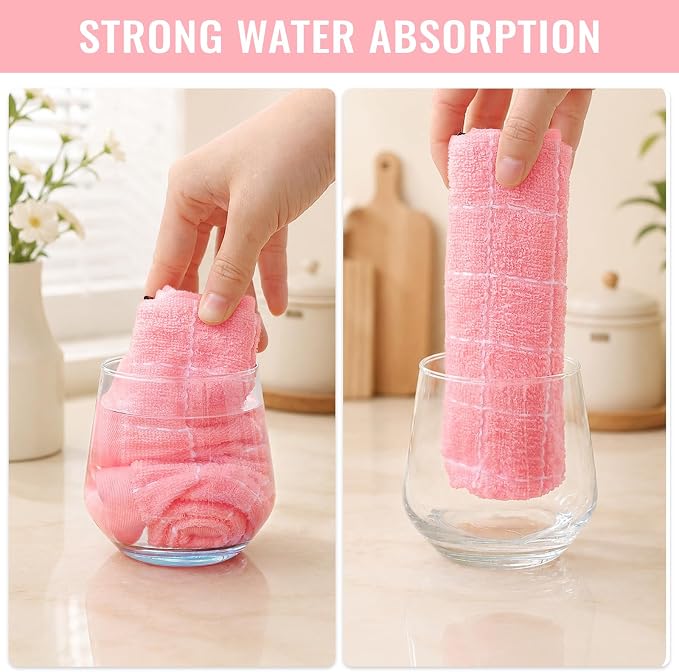 Kitinjoy 100% Cotton Terry Kitchen Towels, 13”x 28”, 8-Pack, Pink | Checkered Designed, Ultra Soft Absorbent Quick Drying Dish Towels - Image 5