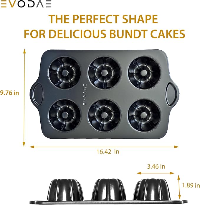 Mini Bundt Cake Pans for Baking – Set of 2 – 6 Cups Each (12 Cups Total) – Nonstick Black Carbon Steel – Heavy-Duty & Built to Last – Carefully Packaged in a Clean Black Box – PFOA & PTFE Free - Image 2
