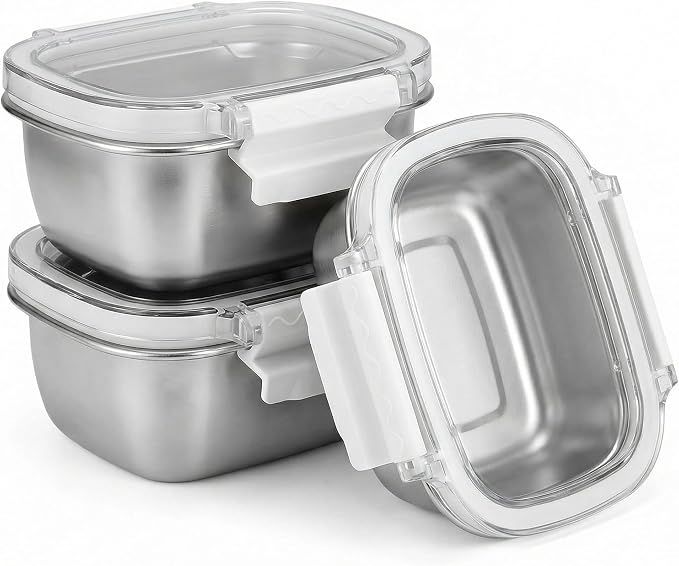3 Piece 250ml/8.oz Stainless Steel Containers with Lids | Food Storage Containers Leakproof Lunch Small Snack Boxe, Reusable Meal Prep Containers Suitable for Dips, Condiments, Snacks by EKACO