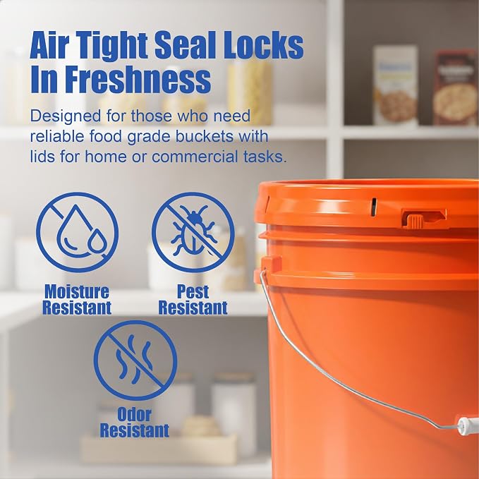 5 Gallon Bucket - Food Grade Bucket with Airtight Gasketed Tear Strip Lid, BPA-Free, Heavy-Duty 90 Mil HDPE Plastic Pail, Bulk Storage, Durable Container, Made in USA - Orange, 6 Packs | Airtight Gasketed Tear Strip Lid, Heavy-Duty 90 Mil HDPE Plastic ... - Image 5