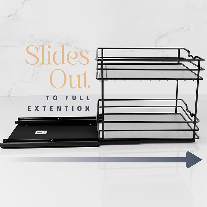 Pull Out Cabinet Organizer for Spices, Cans - Heavy Duty with Lifetime Limited Warranty- Pull Out Spice Rack- Cabinet Pull Out Shelf for Cans,Dishes, Etc, 20-3/8"Wx 10-1/2"D x 2-3/4” H, Black - Image 6