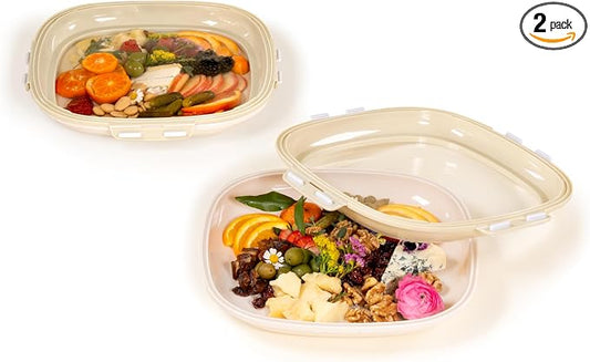 Crudités Portable Stretch-Lid Snack Tray, Square 2-Pack, Cream White by Crudit%C3%A9s