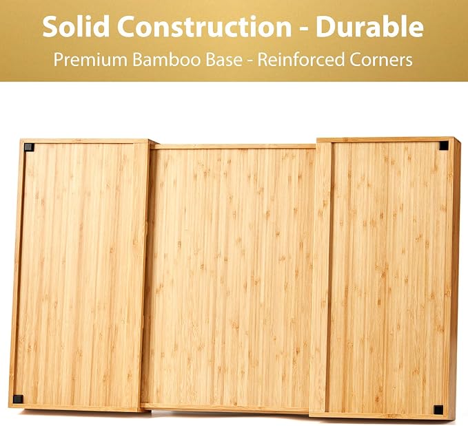 Extra Large Expandable Kitchen Siverware Utensils Drawer Organizer, 19" Deep for Big Drawer, Adjustable Bamboo Wood Drawer Divider with Curved Grooves, Cutlery Tray Flatware Holder - Image 4