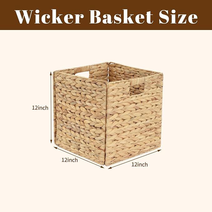 Wicker Storage Cubes, Foldable Storage Bins, 12x12x12 Inch, 2-Pack | 2-pack 12x12x12" foldable water hyacinth wicker cubes; collapsible storage bins for shelves, closets and home organization. - Image 2