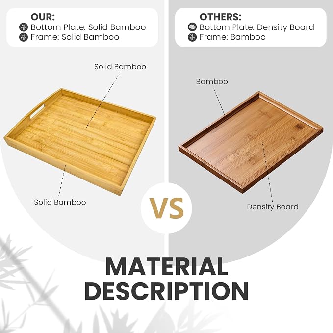 Bamboo Serving Tray Set of 4, Bamboo Trays with Handles | Decorative bamboo serving trays for serving, storage,kitchens, living rooms,bathrooms, outdoor scenarios and more - Image 4