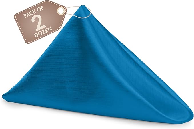 17x17-Inch Shantung Satin Cloth Napkins, Cobalt, Set of 24 | Bulk Case of 2 Dozen, Square, 100% Polyester Fabric, Reversible, Faux Dupioni Silk Reverse Side, Machine Washable, Blue by UltimateTextile