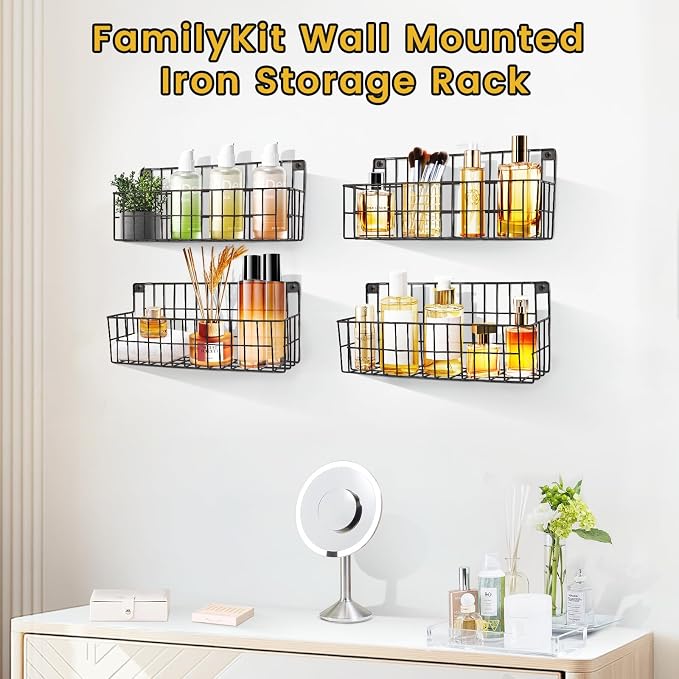 FamilyKit 4 Set Extra Large Hanging Wall Wire Baskets, Black | Metal Hanging Wall Mount Wire Basket for Organizing & Storage, Sturdy Wall Organizer for Home Kitchen Bathroom Storage - Image 3