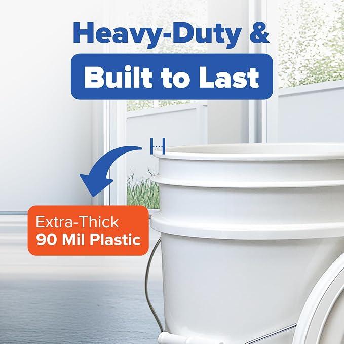 5 Gallon Bucket - Food Grade w/Lid BPA-Free, White/Red, 6 | Airtight Gamma Seal Screw-On Lid, Heavy-Duty 90 Mil HDPE Plastic, Food Safe and Durable Container, Bulk Storage, Made in USA - Image 7