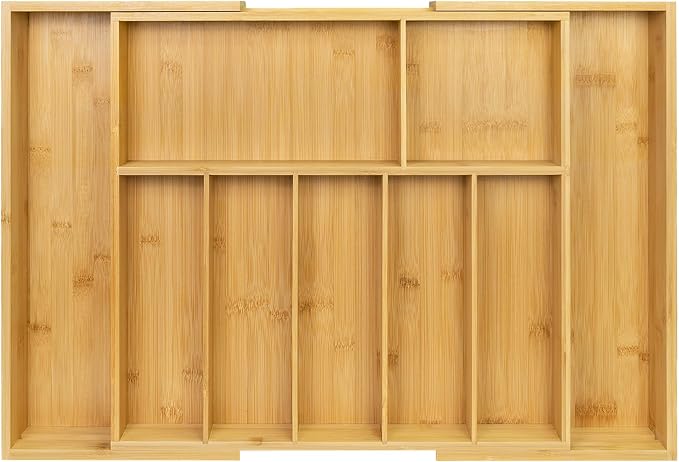 Utoplike Extra Large Kitchen Drawer Organizer, Solid Bamboo Silverware Tray | Expandable Drawers Organizer Holder for Utensils, Cutlery, Silverware, Flatware and Spatulas, Adjustable 7-9 Slots by Utoplike