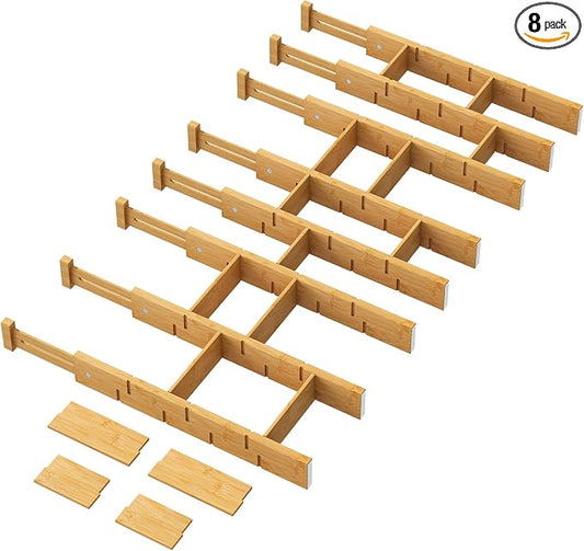 kiplant Kitchen Drawer Dividers - Adjustable Drawer Organizer for Clothes, Kitchen, Closet & Office - 8 Pack with Inserts, 18-22.6 Inches, Non-Slip Silicone Ends by kiplant