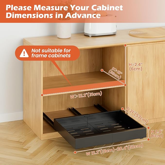 lockincar 1Pack Expandable Pull Out Cabinet Organizer 21" Deep, Adjustable Width 12.2"-20.4" Slide Out Drawers & Roll Out Shelves for Kitchen Cabinets, Easy Install with Double-Sided Adhesive, Black - Image 2