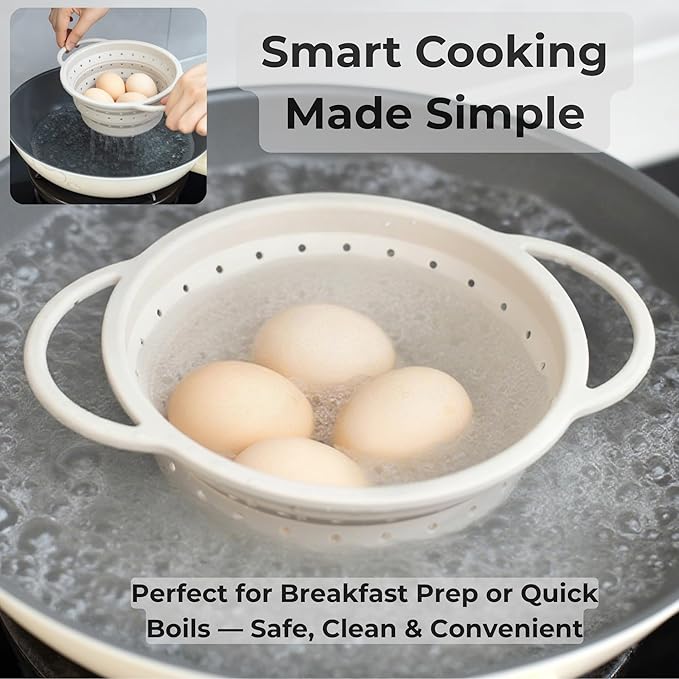 SelectShen™ Collapsible Silicone Colander Set, Stainless Steel Rim (3 Pk) | Heat-resistant, dishwasher-safe platinum silicone strainers. Sturdy stainless steel rim. BPA-free, space-saving, set of 3 - Image 4