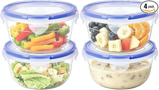 KIGI Plastic Round Food Storage Container, 4 Pack (2.5 Cup) | Small Plastic Bowls with Leakproof Lids, Ideal for Lunch, Meal Prep, Soup & Snack, 20 oz by KIGI