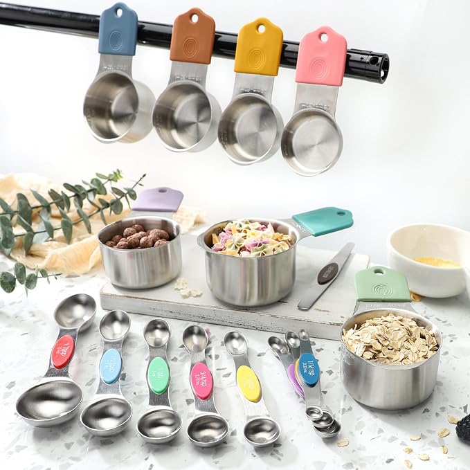 Magnetic Measuring Cups and Spoons Set of 16 Stainless Stee Stackable Nesting 7pcs Measuring Cups 9pcs Measuring Spoons for Dry and Liquid Ingredients - Image 6
