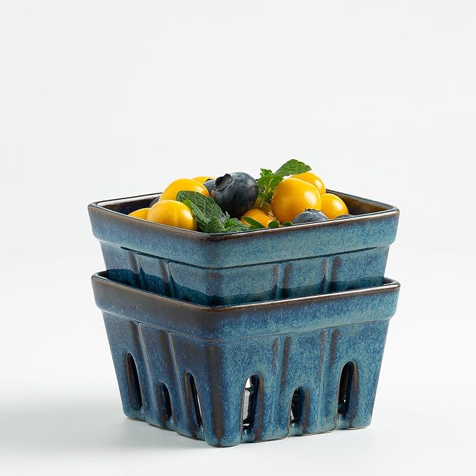 Ceramic Berry Basket, 4.2" Colander Set of 2 with Holes | Drainage holes help excess water flow away after washing berries, grapes, cherries, tomatoes, and fresh fruit - Image 9