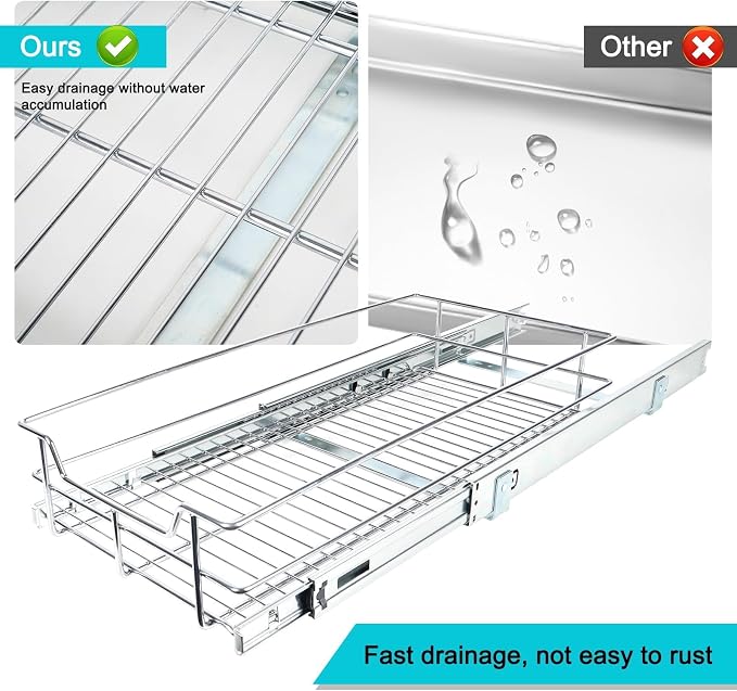 Pull Out Cabinet Organizer 11" W X 17" D, Chromed, Full Slide Out Drawers | For Kitchen Organizers and Storage, Pull Out Drawers For Cabinets Capacity Heavy Duty Caddy, Cabinet Shelves, Bathroom Pantry - Image 7