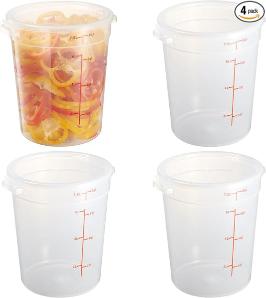 8 Quart Translucent Round Food Storage Container with Lid, Pack of 4 – NSF Listed, BPA-Free, Commercial-Grade Polypropylene, Freezer & Dishwasher Safe, Non-Stick, Easy-Read Graduations by CURTA