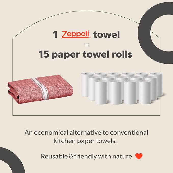 Zeppoli Classic 15 Pack 100% Natural Cotton Kitchen Towel Set, Reusable Wash Cloths, Absorbent Dish Towels, Machine Washable Hand Towels, Kitchen Essentials - 14' by 25' - Red Base - Image 6