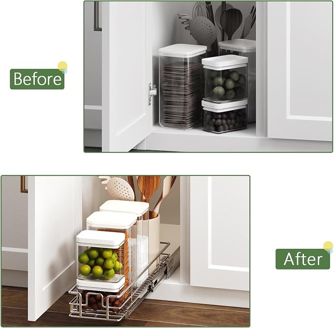 Pull Out Cabinet Organizer 7½" W x 21½" D, Heavy Duty Cabinet Pull Out Shelves, Slide Out Drawers Organization for Kitchen Cabinets Bathroom - Image 6
