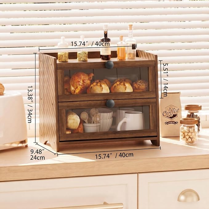 BAMBANG Bread Box for Kitchen Countertop, Extra Large Bamboo Bread Storage Container for Homemade Bread, Double Layer Sourdough Breadox, Bread Bin Organizer for Counter Cabinet Pantry, Amber - Image 4