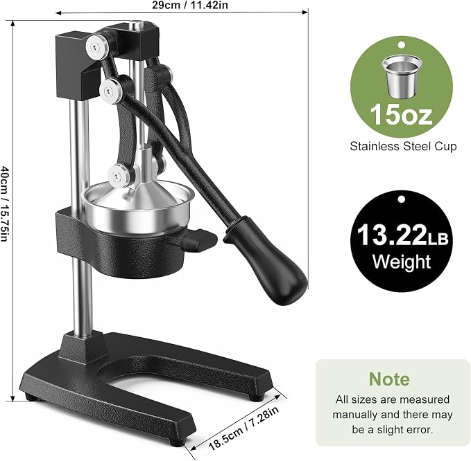 Manual Cast Iron Juicer, Commercial Hand Juicer Squeezer with Stainless Steel Cup Heavy-Duty Manual Juicer Hand Press Countertop Citrus Juice Press for Orange, Lemon, Pomegranate, Grapefruit - Image 2