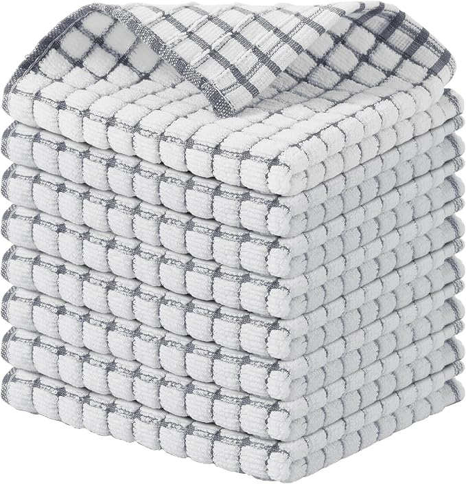 Kitinjoy Cotton 8 Pack Terry Kitchen Dish Cloths, Grey | 12 x 12 Inches Super Soft and Absorbent Dish Rags, Quick Drying Dish towels for Washing Dishes by Kitinjoy