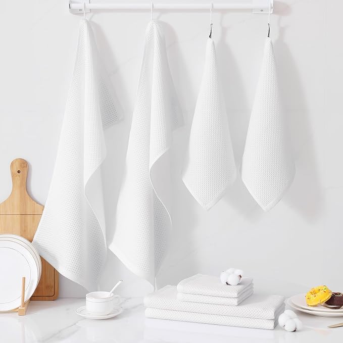 Homaxy 12 Pack 100% Cotton Kitchen Towels and Dishcloths Set, White | 12 x 12 Inches and 13 x 28 Inches Kitchen Towels Set, Ultra Soft Absorbent Dish Cloths for Washing Dishes - Image 7
