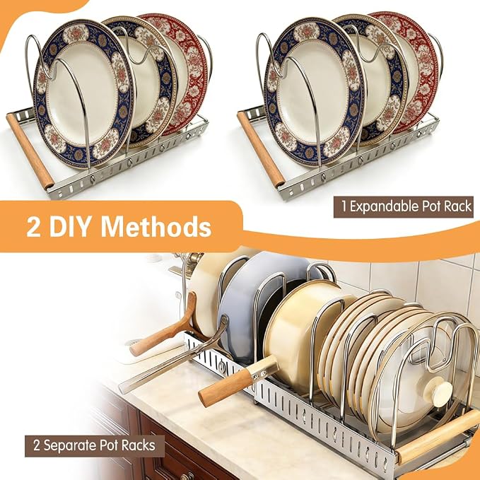 Expandable Pot and Pats Organizer for Cabinet 304 Stainless Steel, 10 Adjustable Dividers Expandable Cookware Rack for Cutting Boards Frying Bakeware, Expanded Size 22.64" Lx7.28 Wx7.68 H - Image 4