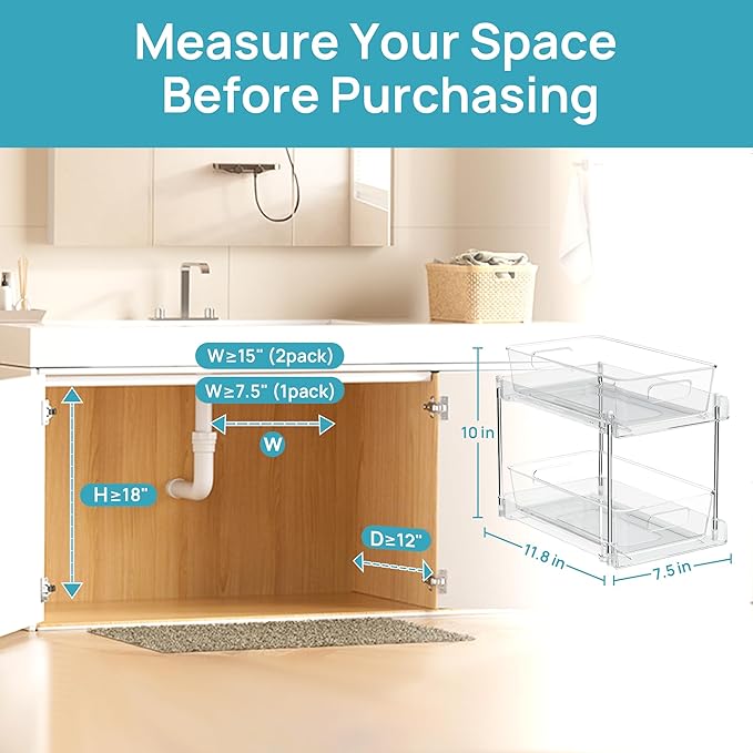 Vtopmart 6 Pack Bathroom Under Sink Organizer (S-Standard) | Slide-out drawers, Multi-purpose storage, Clear visibility, Easy Set-up - Image 5