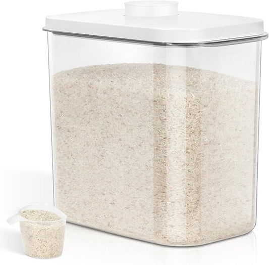 TBMax Large Rice Container 25 Lbs with Easy-Carrying Handles -12.7 Qt Flour Storage Container with Pop Up Lid & Hanging Hooks for Cleaner Use, Airtight Food Storage Bin for Kitchen Organization by TBMax