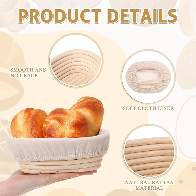 20 Set Mini Bread Proofing Baskets Bulk Sourdough Banneton Basket Kit with Cloth Liners Natural Rattan Dough Proofing Bowls for Home Sourdough Bakers Supplies(Oval) - Image 3