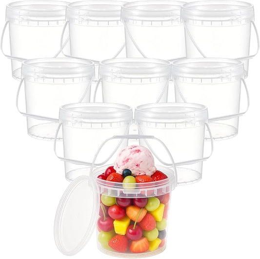 10 Pack 1 Gallon / 128 oz / 3.8 L Clear Plastic Bucket with Handle and Lids Food Storage Containers Freeze Safe Ice Cream Tubs for Deli Kitchen Drinks Home by Unknown