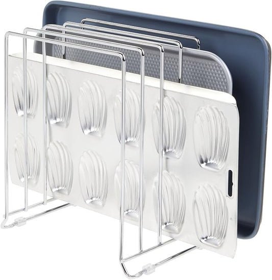 mDesign 5 Slot Pot and Pan Rack — Metal Wire Rack for Cabinets, Pantries or Kitchen Surfaces — Freestanding Pan Stand for Pans, Pots, Lids and Crockery – Silver by mDesign