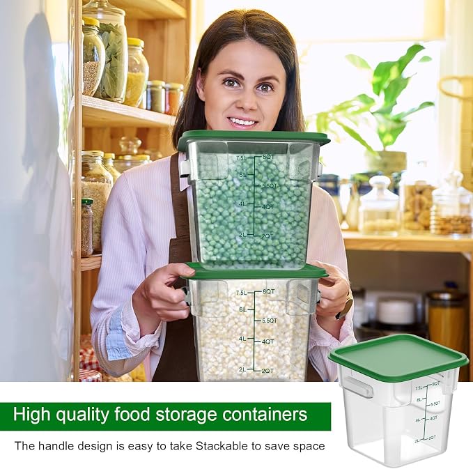 FoldTier 2 Pieces Square Food Storage Containers Polycarbonate Clear Food Container with Lid Commercial Food Storage with Graduations for Commercial Kitchen Dough Marinating Meat(Green, 8 Qt) - Image 4