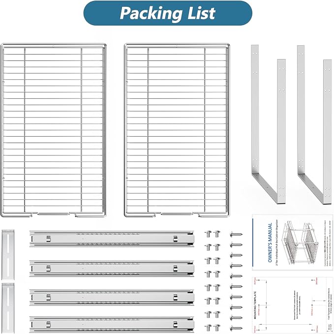 LOVMOR 2 Tier 5½" W x 21½" D, Individual Pull Organizer Kitchen Cabinet Storage Sliding Shelves - Image 8