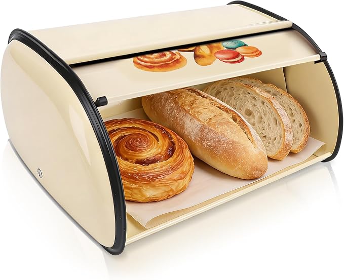 Buachois Bread Box Roll Top Metal Vintage Container Large Capacity | Roll Top Bread Box Metal Vintage Container Large Capacity for Kitchen Countertop Pastry Cake Keeper Storage by Buachois