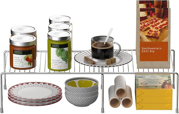 Redrubbit Expandable Metal Rustproof Kitchen Counter & Cabinet Shelf, Chrome, 1 Shelf, Modern Style, Kitchen Storage & Organization Product Accessories - Image 4