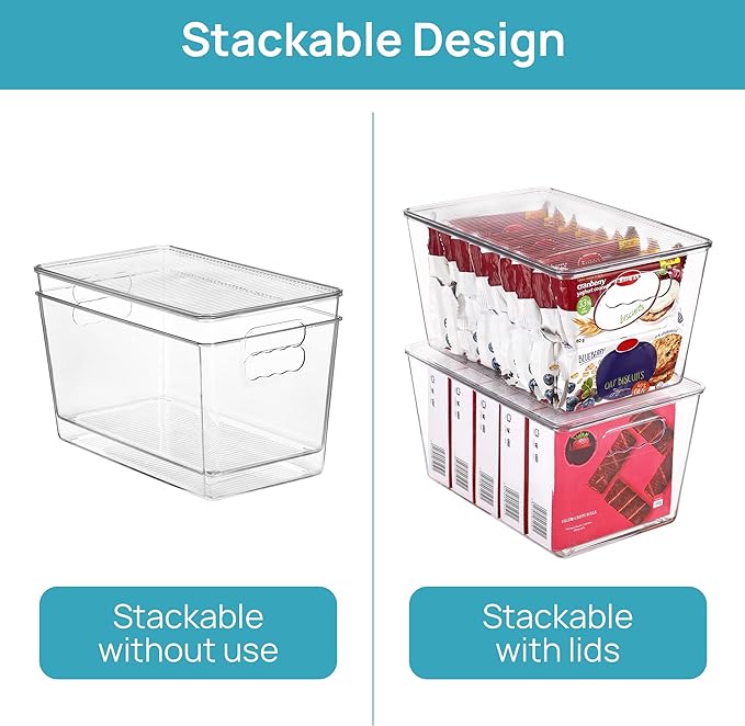 Vtopmart 10 Pack Clear Stackable Storage Bins with Lids, Large | BPA-free Plastic, Organize Vertically, For Pantry Kitchen Fridge Cabinet Closet Bathroom, Built to Last, Easy to Move - Image 3