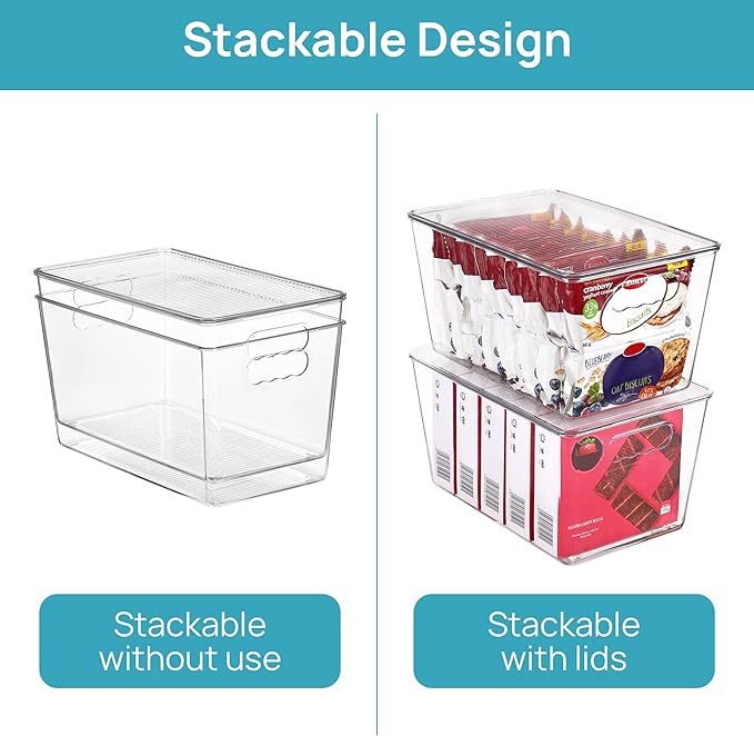 Vtopmart 12 Pack Clear Stackable Storage Bins with Lids, Large | BPA-free Plastic, Organize Vertically, For Pantry Kitchen Fridge Cabinet Closet Bathroom, Built to Last, Easy to Move - Image 3