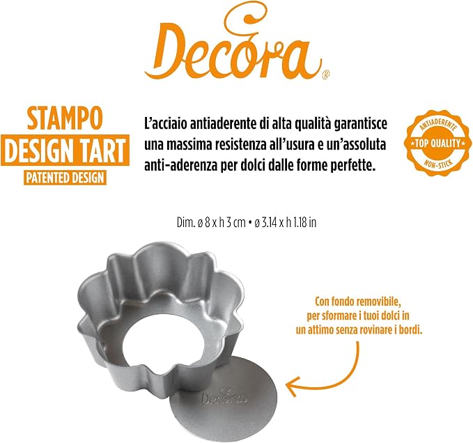 Decora 0075050 Non-Stick Steel Round Design Tart Pan 3.14" Diameter x 1.18" High with Loose Removable Bottom, for Easy Demolding, Professional Design Registered, Patented - Image 2
