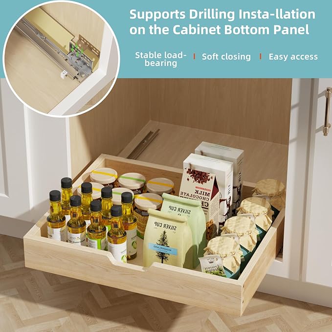 ROOMTEC Pull Out Drawers for Cabinets, 25½” W x 21” D Soft Close Slide Out Drawers for Kitchen Cabinets, Cabinet Pull Out Shelves Requires At Least 26.5” Cabinet Opening, 2PCS - Image 5