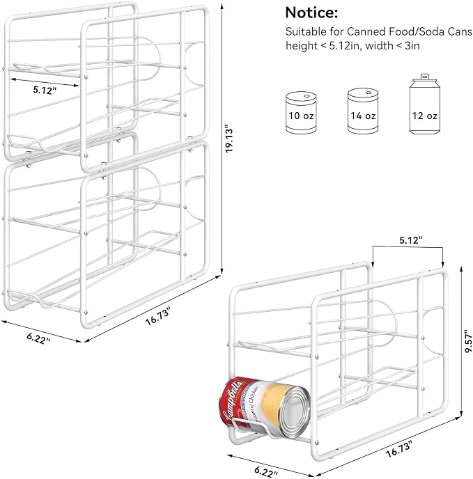 MOOACE 4 Pack Can Organizer for Pantry, Soda Can Dispenser Rack, White | Stackable Canned Food Storage, Beverage Soup Cans Holder Fridge & Kitchen Cabinet Organizers and Storage - Image 5